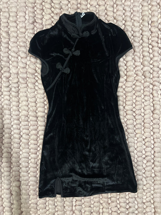 Chinese style straight velvet mini dress