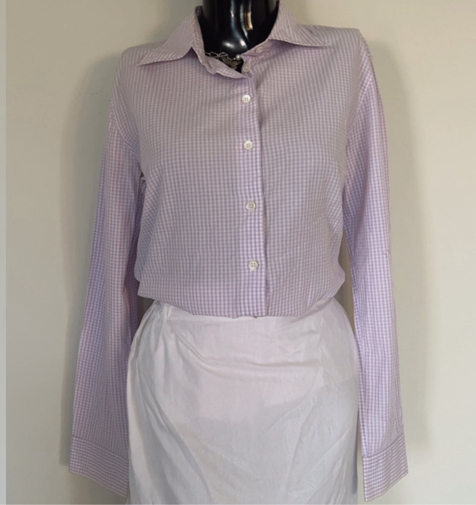 Lavender check button down