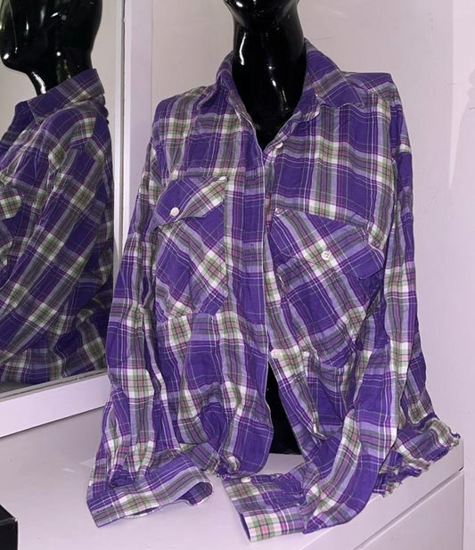 Purple check button down