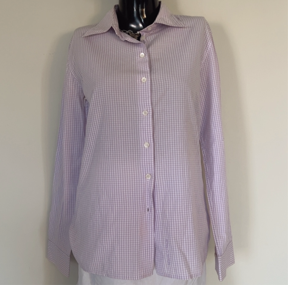 Lavender check button down