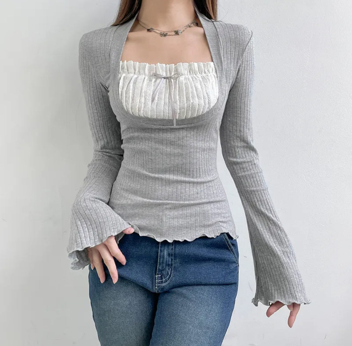 Grey Long sleeve coquette pre order