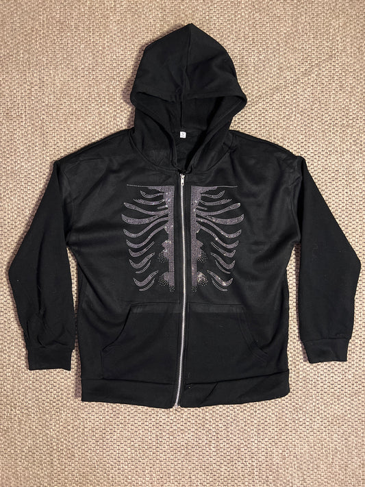 skeleton rib zipper hoodie