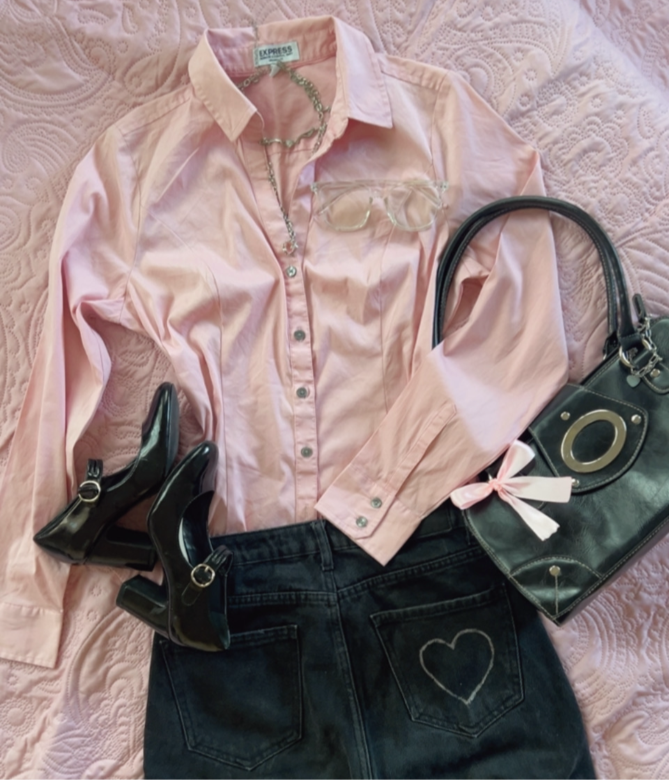 fitted blush pink button down