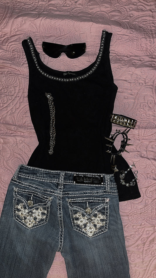 Black embellished tank top