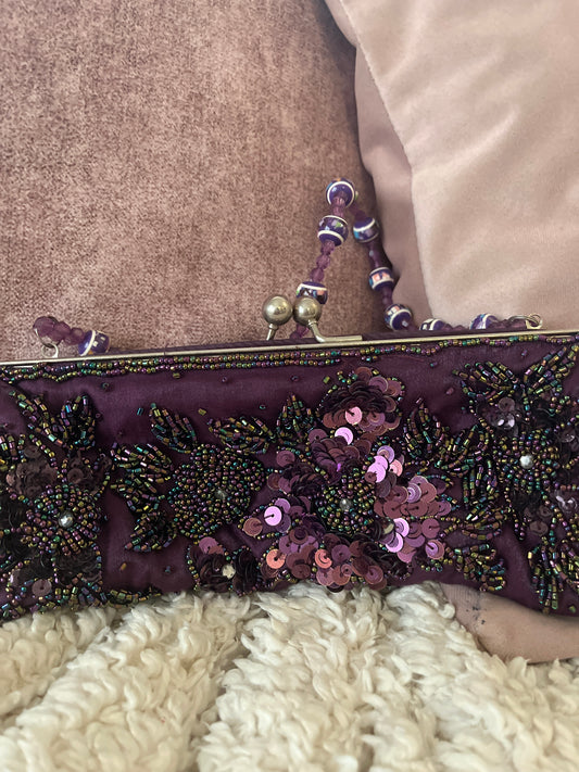 Vintage plum embellished hand bag