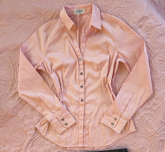 fitted blush pink button down