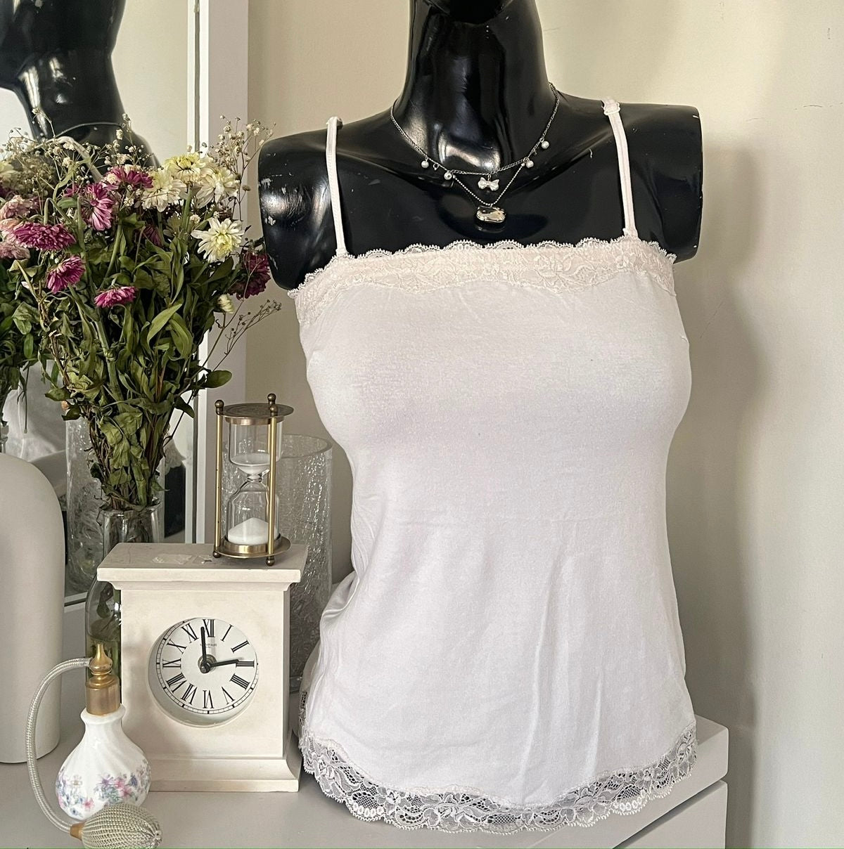 White cream lace camy