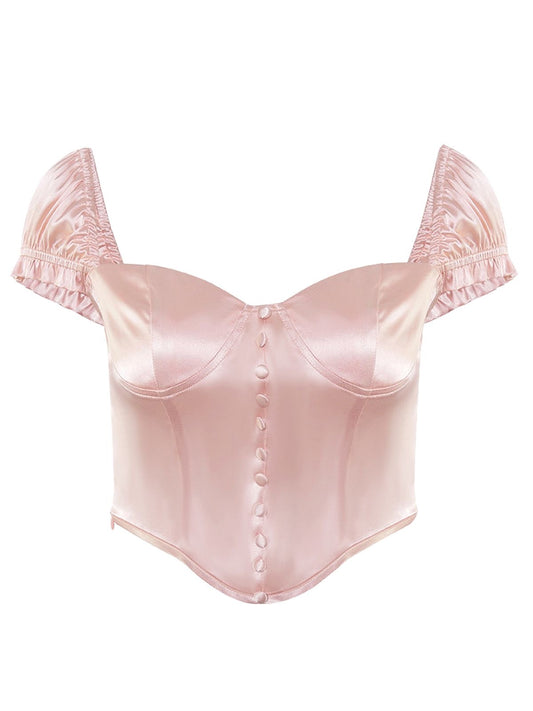 Pink coquette puffy sleeve corset top