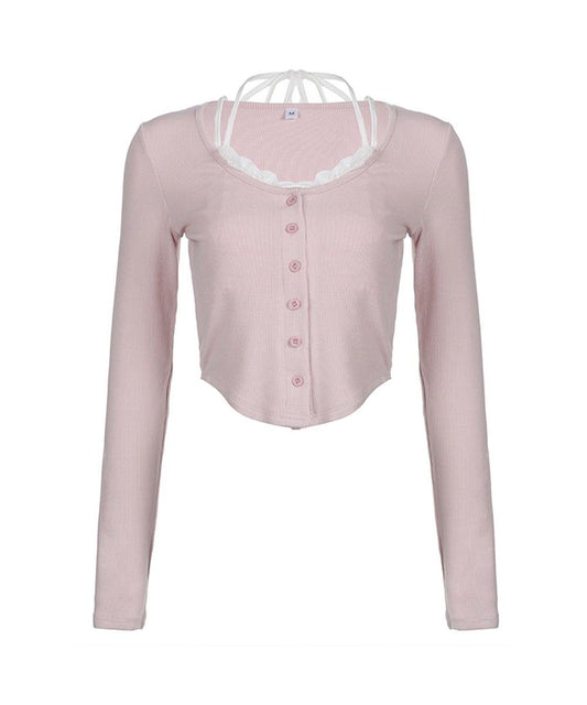 pink full sleeve coquette top