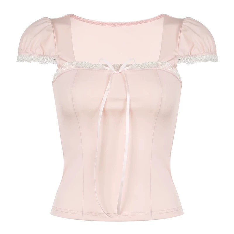 pink lace bow top pre order