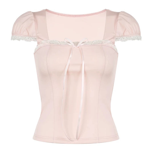 pink lace bow top pre order